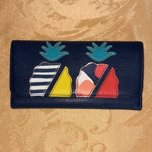 Relic Blue Pebbled Leather Wallet with Gold Logo